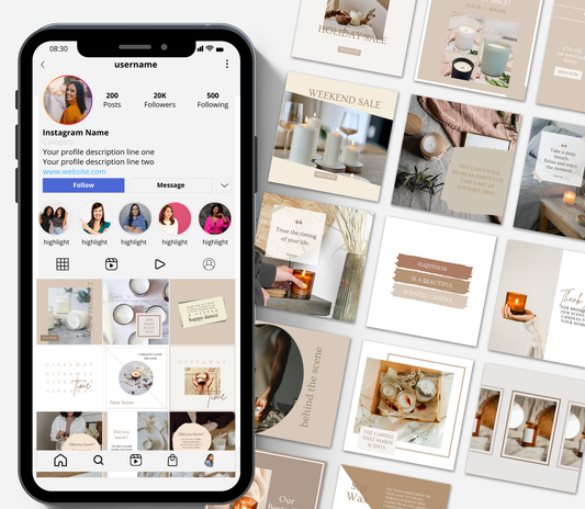 Scented Candle Instagram Templates | Editable Canva Social Media Kit | Cozy & Aesthetic Candle Marketing