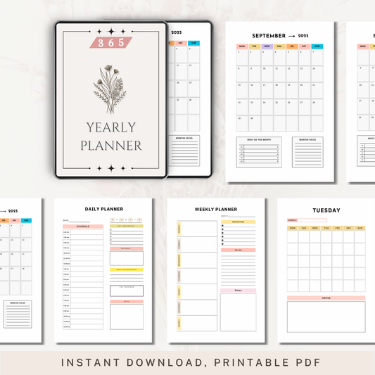 365 Days Yearly Planner, Daily Organizer, Weekly Agenda, Monthly Calendar, Desk Planner, Office Stationery, Office Gift, Desk Accessory