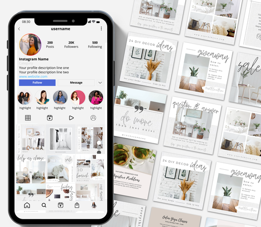 White Linen Instagram Post Templates | Editable Canva Social Media Kit | Minimalist & Elegant Aesthetic