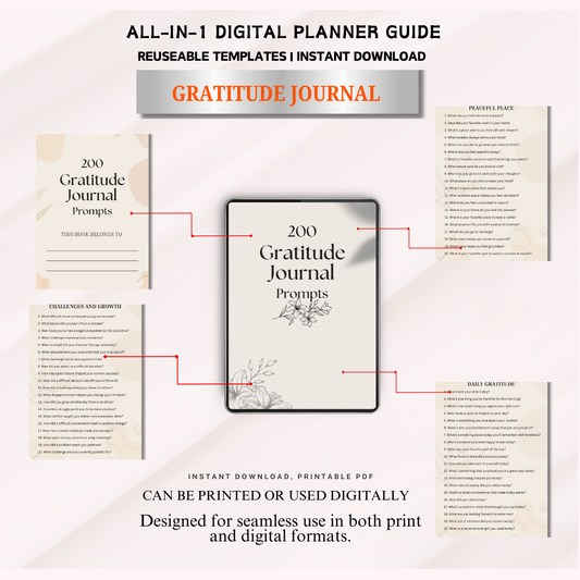 Gratitude Journaling Prompts Set, Writing Prompts, Reflective Journal Prompts, Mindfulness Practice, Positive Affirmations