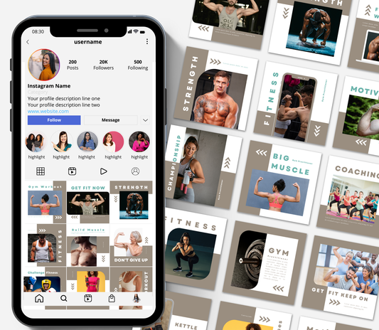 45 Fitness Instagram Post Templates | Editable Canva Social Media Kit | Workout, Gym & Wellness Marketing