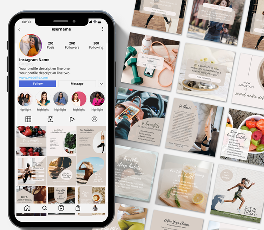 Neutral Health & Wellness Instagram Templates | Editable Canva Social Media Kit | Minimalist Wellness