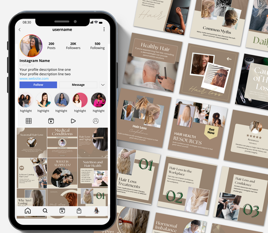 Hair Loss Instagram Post Templates | Editable Canva Social Media Kit | Hair Growth & Scalp Care Marketing
