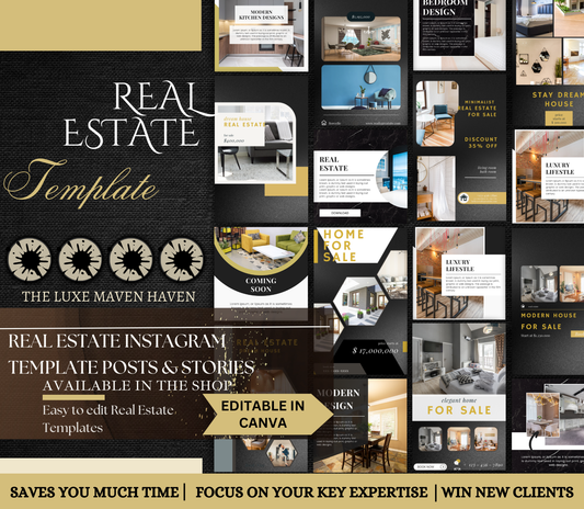 Real Estate Instagram Post & Story Templates | Canva Realtor Social Media Kit | Editable Marketing Graphics for Agents