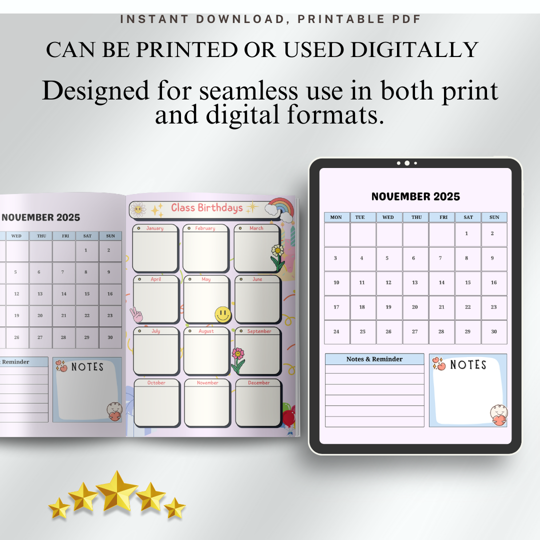 Kids Planner 365 Days, Children's Organizer, Daily Scheduler, Colorful Agenda, Academic Calendar, School Year Planner, Fun Activity Planner