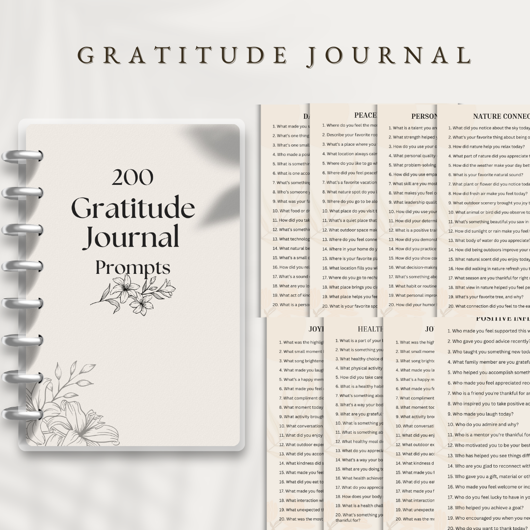 Gratitude Journaling Prompts Set, Writing Prompts, Reflective Journal Prompts, Mindfulness Practice, Positive Affirmations